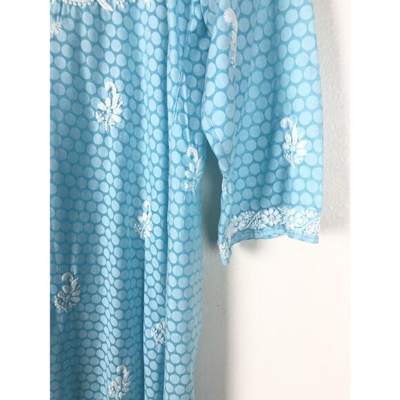 Amaya Textiles Size 40 (10) Blue White Floral Embroidered Kaftan Caftan Dress - Picture 3 of 11